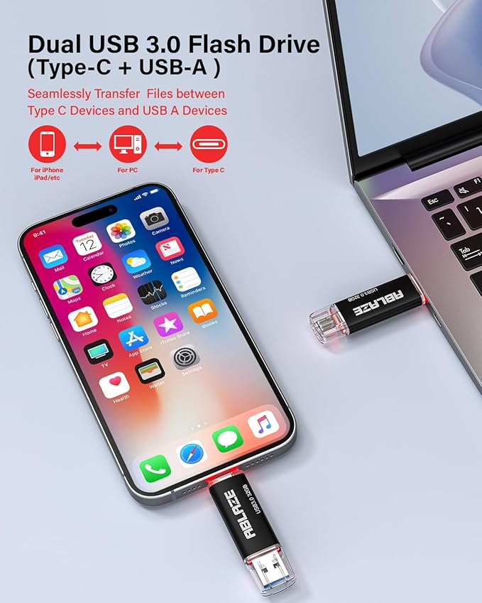 ABLAZE Type C Flash Drive 32GB, Dual USB 3.0+ USB C Flash Drive Compatible with iPhone 16/15,Android Smartphone,Computer,Tablet Mac Laptop