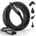 Elecan Optical Audio Cable 25 Ft Digital Audio Toslink Cable Cord-Fiber Optic-Gold Plated-Flexiable&Durable-for Home Theater,Sound Bar,PS4&Xbox-with 4 Right Angled and Mini Toslink Adapters+Ties