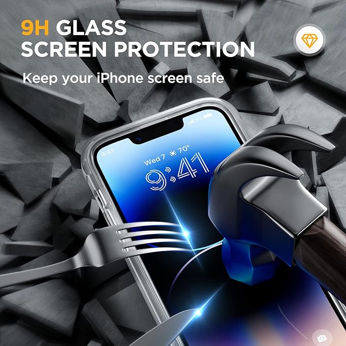 Miracase Glass Series Designed for iPhone 14 Pro Case 6.1 Inch, Upgrade Full-Body Bumper Case with Built-in 9H Tempered Glass Screen Protector, with Camera Lens Protector, Matte Clear