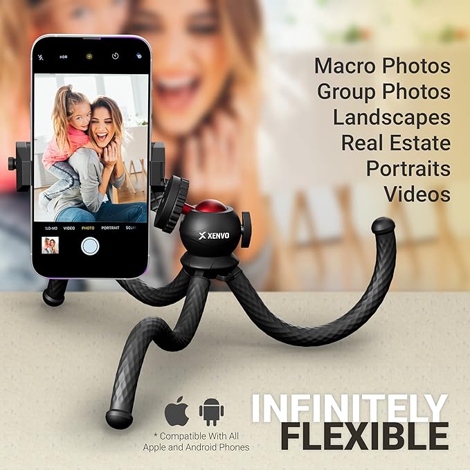 SquidGrip Flexible Cell Phone Tripod and Portable Action Camera Holder - Compatible with iPhone, GoPro, Android, Samsung, Google Pixel and All Mobile Phones Red