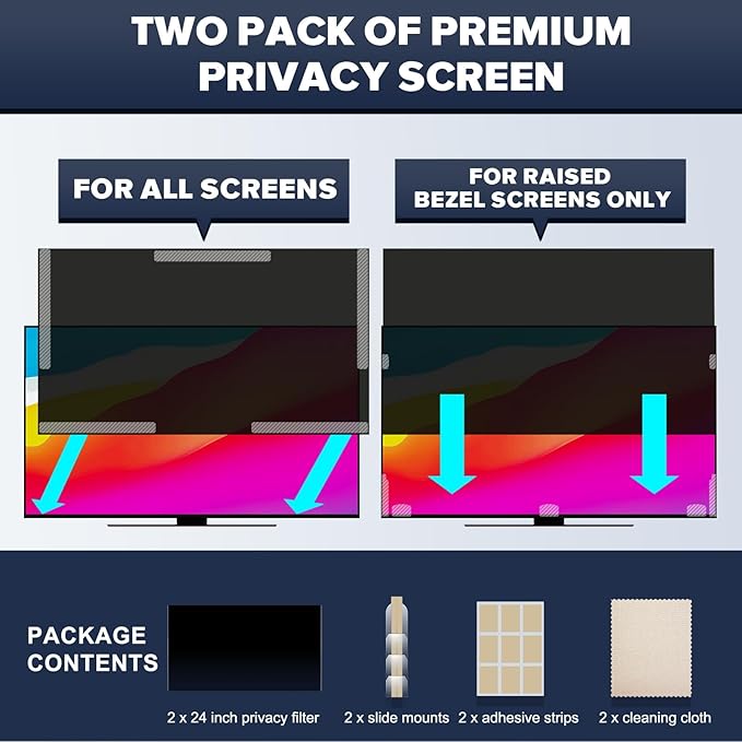 [2-Pack] HD Computer Privacy Screen 22 inch, Upgraded Computer Privacy Screen for 16:10 Widescreen Removable Anti Glare Computer Screen Cover and Blue Light UV-Blocking Screen Privacy Filter