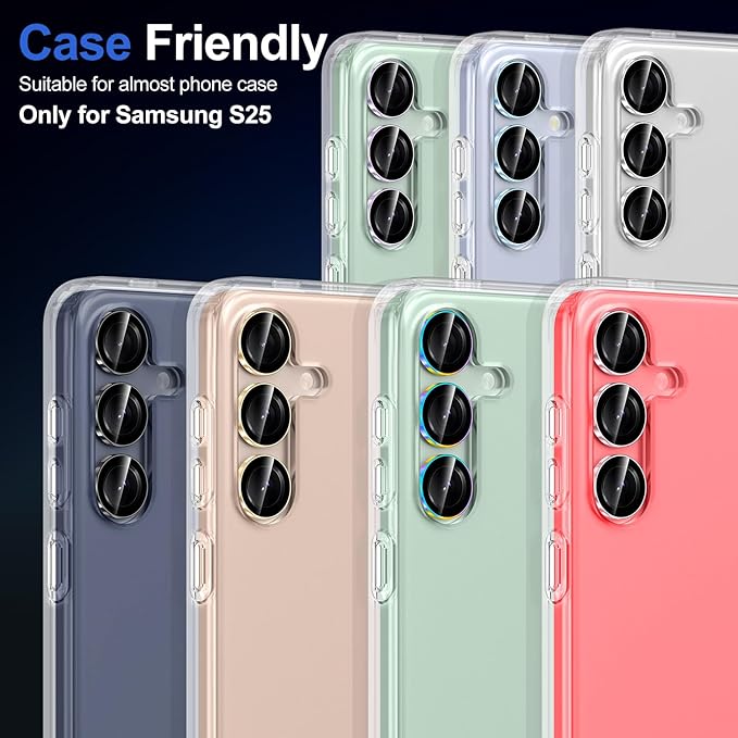 for Samsung Galaxy S25 Camera Lens Protector, Individual Metal Ring Tempered Glass Lens Cover, [Strong Adsorption] Scratch Resistant Ultra-Thin HD Clear Lens Cover, 1 Set-Slivery Ring