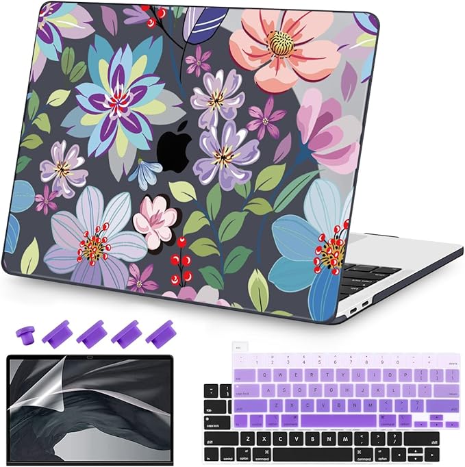 Teryeefi for MacBook Pro 13 inch Case M2 M1 2025 2022 2021-2016 Release fits Model A2338 /A2289/A2251/A2159/A1989/A1706 with Touch Bar, PC Hard Shell with Keyboard Cover, Pretty Colorful Flowers A004