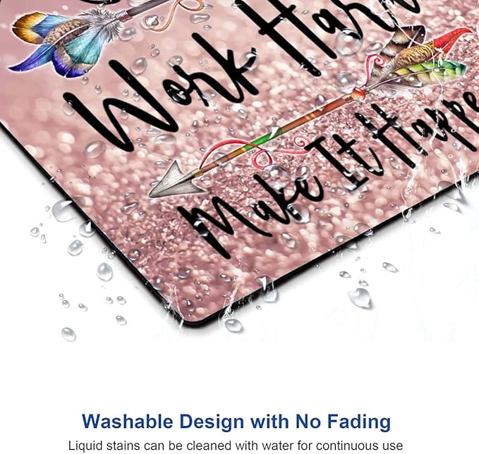 Inspirational Quotes Glitter Mouse Pad - Custom Design, Square Waterproof Non-Slip Rubber Base Mouse Pad for Office Laptop, Stay Positive Work Hard