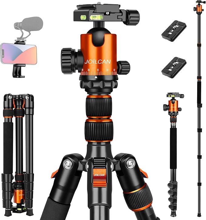 JOILCAN Tripod for Camera, 81" Aluminum Camera Tripod, 83" DSLR Tripods & Monopods, Heavy Duty Travel Tripod for Binoculars Spotting Scope Telescope, Professional Complete Tripod Units, Payload 35lb