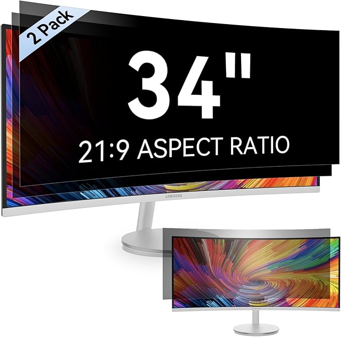 [2-Pack] 34 Inch Computer Privacy Screen Filter for 21:9 Widescreen Monitor, Removable Eye Protection Anti Glare Blue Light Filter Privacy Shield, Anti Spy Screen Protector Film 34 in
