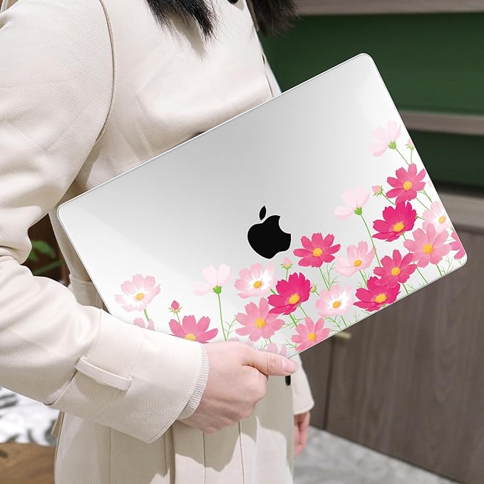 MEEgoodo Case for MacBook Pro 13 inch Case 2022 2021 2020 New A2338 M2/M1 A2251 A2289, Laptop Hard Shell with Keyboard & Camera Cover Compatible with 13 inch MacBook Pro, Bright Pink Flowers