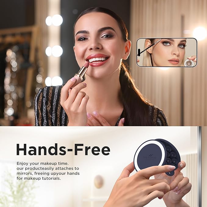 Magnetic Suction Cup Phone Mount for MagSafe Case, Silicone Hands-Free Grip Holder for iPhone and Android, Mirror Shower Phone Stand for Makeup FaceTime Gym Kitchen Bathroom, Midnight Blue