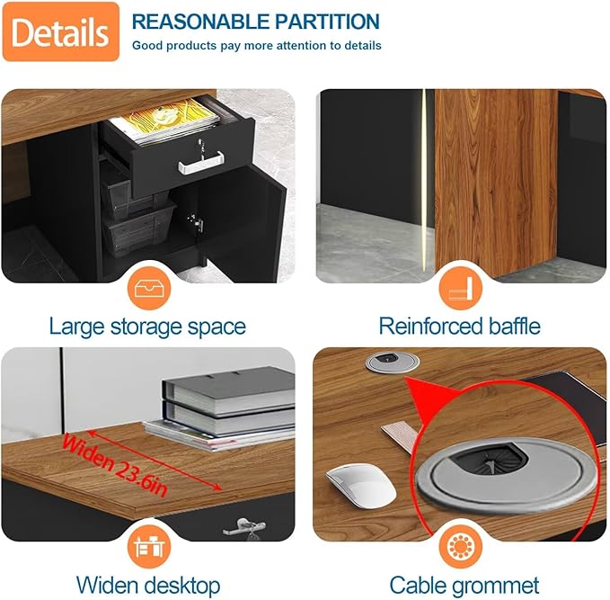 Reception Desk with Counter Modern Checkout Counter with Lockable Drawer Keyboard Tray Receptionist Desk for Office Salon Reception Table C Right 79inch/200cm