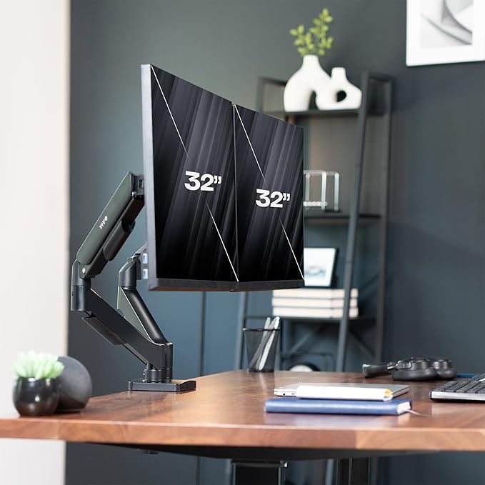 VIVO Dual Monitor up to 32 inches and 19.8 lbs per Screen, Pneumatic Arm Desk Mount, Articulating Counterbalance, VESA Stand, Classic, STAND-V002O