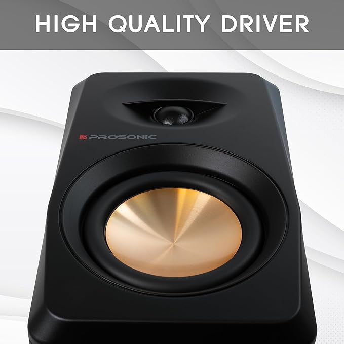 Prosonic BT30(2023 Version) Active Powered Bluetooth Bookshelf Speakers, Studio Monitor, Home Theater, Turntable with Optical Input, Coaxial Input, 2X RCA Aux Line Input, 80 Watts, (Black)