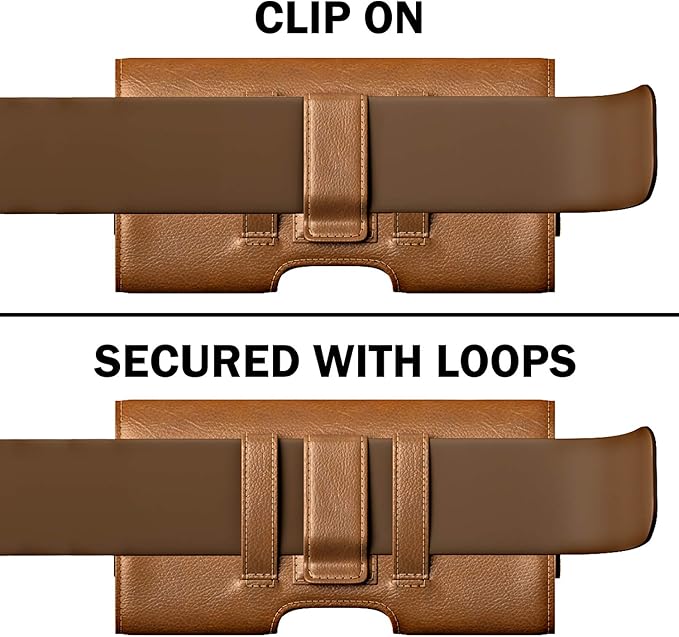 Holster for Samsung Galaxy Ultra S25 S24 S23 S22 S21 Note 20, Google Pixel 8 9 Pro XL – Extra Large Cell Phone Belt Holder Case with Clip, ID Card Pouch - Brown