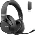 H300 Wireless Headphones Bluetooth with Microphone, Over Ear Headsets with USB Dongle & Mute, Environmental Noise Cancelling Retractable Mic for Work Office Meeting Laptop Computer (Black)