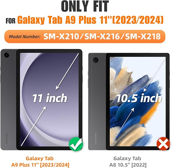 SEYMAC stock Case for Samsung Galaxy Tab A9+ Plus 11'', Full-Body Drop Protection Case with Screen Protector Pencil Holder [360° Rotating Hand Strap] &Stand, Blue+Black