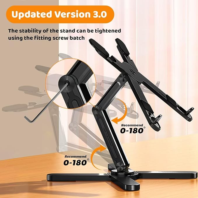 Laptop Stand with 360 Rotating Base, Computer Notebook Laptop Riser Metal Holder for Desk Collaborative Work, Fully Foldable for Easy Storage, Fits All MacBook, Laptops up to 16 inches, Black