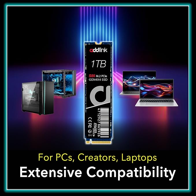 Addlink S85 1TB M.2 PCIe NVMe Gen4 Memory Expansion SSD, Speed Up to 6000 MB/s, Internal Solid State Drive with HMB Technology for Laptop, Gaming and Creators
