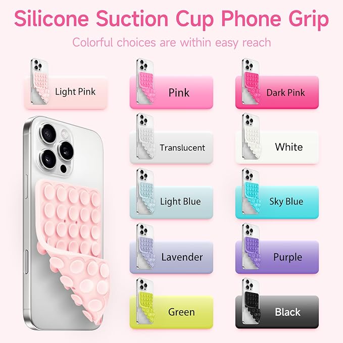 Silicone Suction Cup Phone Case Mount Double Sided, Phone Accessories Hands-Free Strong Grip Holder for Selfies and Videos, Silicon Phone Stand for iPhone and Android Black