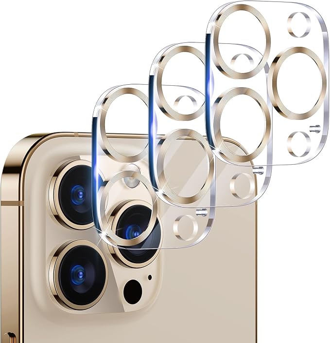 UniqueMe [ 3 Pack] Compatible with iPhone 12 Pro Max 6.7" Camera Lens Protector Tempered Glass,[Case Friendly][New version][Scratch-Resistant][Easy Installation] -Golden