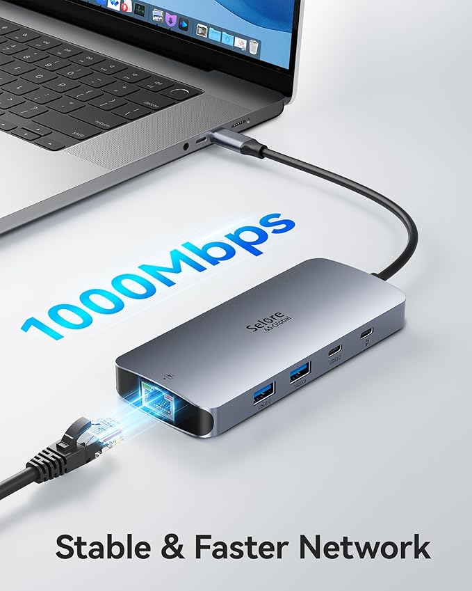 USB C Docking Station Dual Monitor, Selore Docking Station 3 Monitors Triple 4K Display with 2 HDMI, DisplayPort, 1 Gbps Ethernet, 100W PD Charging, USB 3.0 Ports Adapter for Dell, HP, Lenovo,etc