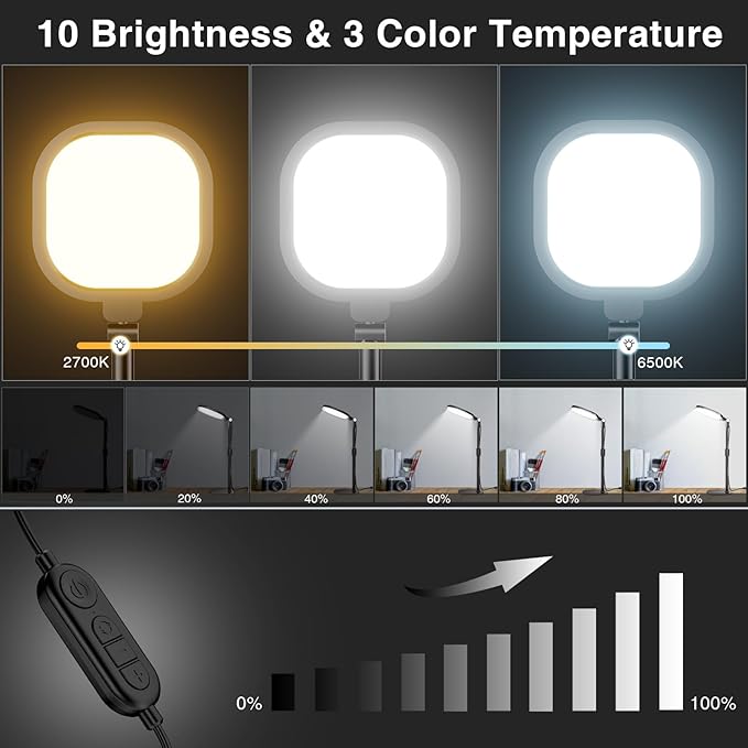 2 Packs Video Conference Lights for Zoom Meeting, Podcast Lighting Kit for Working from Home Office, Desktop Video Light with Stand and Phone Holder CRI 97.8