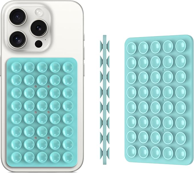Silicone Double Sided Suction Phone Case Mount, Detachable Hands Free & Strong Grip Holder for Selfies & Videos, Compatible iPhone Android (Sky Blue, 1Pack)