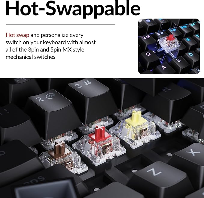 Keychron C3 Pro TKL 80% Wired Mechanical Keyboard, 8K Polling Rate, QMK/VIA Programmable, Hot-Swappable, RGB Backlit Shine-Through Keycaps, Super Red Switch, for Windows/Mac