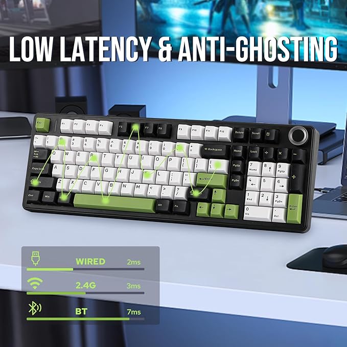 EPOMAKER X Aula F99 PRO Wireless Gaming Keyboard with 8000mAh Battery, Hot Swappable Creamy Keyboard, 2.4GHz/Type-C/BT5.0, NKRO, RGB Backlit for Win/Mac/Gaming (Black&White&Green)