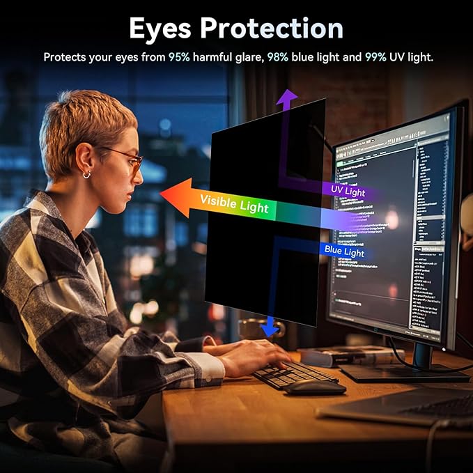 [2-Pack] 23 Inch Computer Privacy Screen Filter for 16:9 Widescreen Monitor, Removable Eye Protection Anti Glare Blue Light Filter Privacy Shield, Anti Scratch Anti Spy Screen Protector Film 23 In