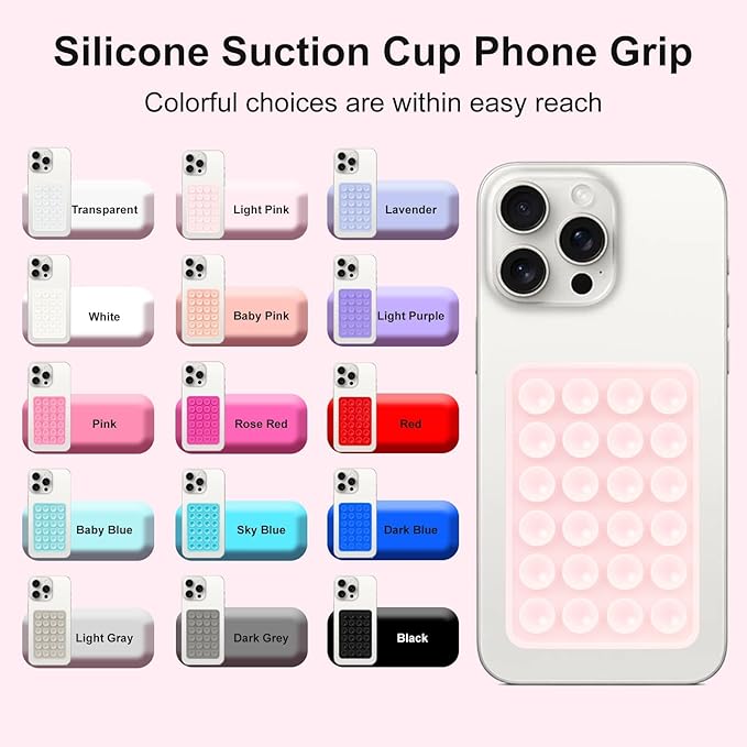 2PCS Silicone Suction Phone Case Mount, Non Slip Suction Cup, Hands-Free Phone Accessories Holder for Selfies and Videos, Silicone Adhesive Stand Sticky for Cell Phone Light Gray