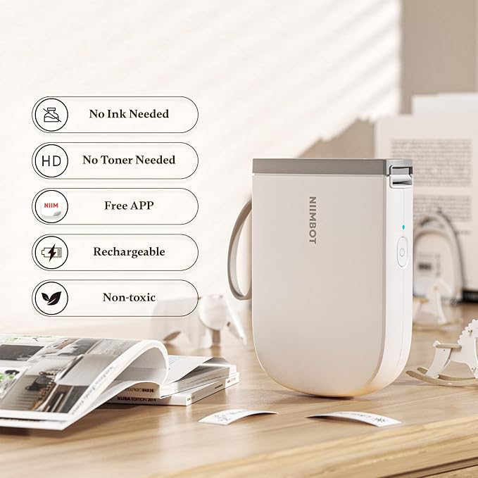 NIIMBOT Label Maker with Tape D11 0.5 Inch Bluetooth 300 DPI Portable Label Printer Rechargeable White