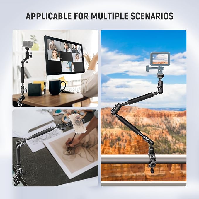 NEEWER 22" Magic Arm w Desk C Clamp, Overhead Camera Mount with Articulating Mic Boom Arm 1/4" 3/8" Threads for ARRI, Desktop Stand Holder for Phone Microphone Webcam Action Camera Video Light, UA057
