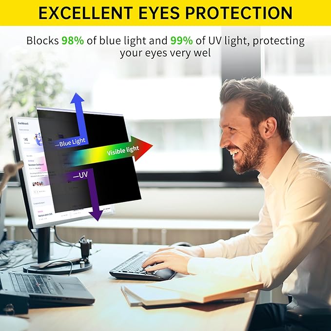 〔2-Pack〕 27 Inch Computer Privacy Screen Filter for 16:9 Monitor, Anti-Blue Light, Anti-UV Blue Light Blocking Removable Privacy Protector Shield, Hanging Type