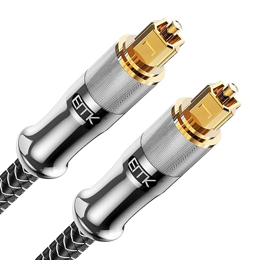 EMK 24K Gold-Plated Optical Audio Cable [14ft/4.6M] - Digital Toslink SPDIF Cable Compatible with Soundbar to TV, Home Theater - High-Speed Fiber Optic Cable (Silver)