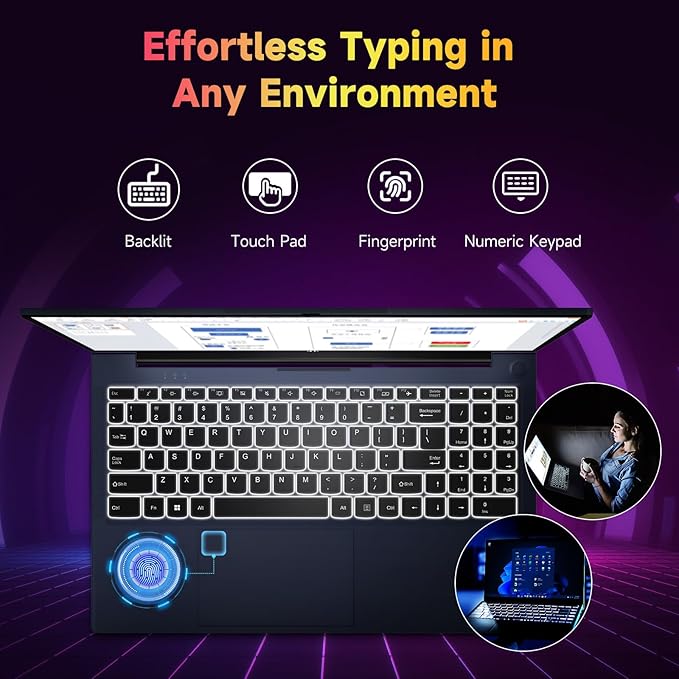 NIMO 15.6 inch Laptop FHD, AMD Ryzen 5 3500U, 8 GB RAM, 256 GB SSD, Windows 11, Backlit Keyboard, Fingerprint Reader, 65W PD, Lightweight Computer for Work and Homeschooling,Deep Blue