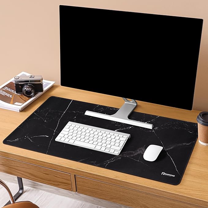 RAINYEAR Large Gaming Mouse Pad(35.4 x 15.7 Inch), Computer Mousepad with Anti-Slip Rubber Base, Smooth Large Keyboard Mouse Pad Mat for Gamer, Office, Home, Black Marble