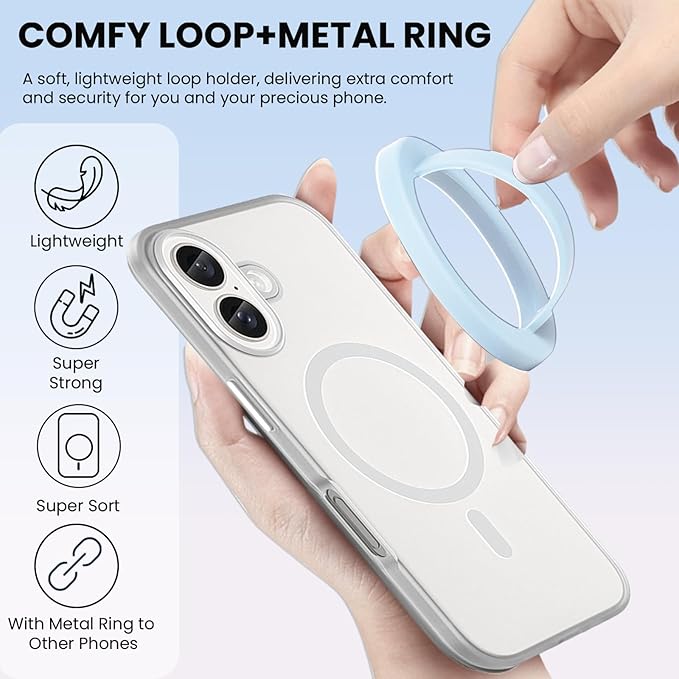 Magnetic Silicone Ring Grip Phone Holder, Loop Grip Phone Holder,Magnetic Phone Loop,Magsafe Phone Grip,Compatible with Magsafe for iPhone 16/15/14/13/12 Series (Blue Sparkle)