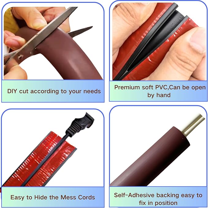 10ft Self Adhesive Floor Cord Cover, Cord Hider Floor, Cable Cavity:0.61"(W) x 0.32"(H),Heavy Duty Cable Protector, Hide Extension Cords, Cable Management Hide Wires on Floor,Walnut Wood