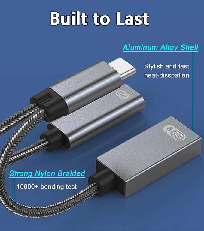 USB C to USB OTG Adapter, 2 in 1 USB C Splitter with PD 60W Charging Port and USB 3.0 Female Port Compatible wit iPhone 15 Pro, MacBook Pro,Chromebook, Galaxy and More Type-C Devices