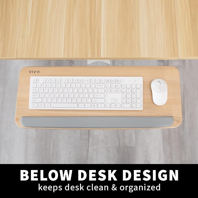 VIVO Adjustable Computer Keyboard and Mouse Platform Tray Ergonomic Under Table Desk Mount Drawer Underdesk Shelf, Light Wood, MOUNT-KB03C