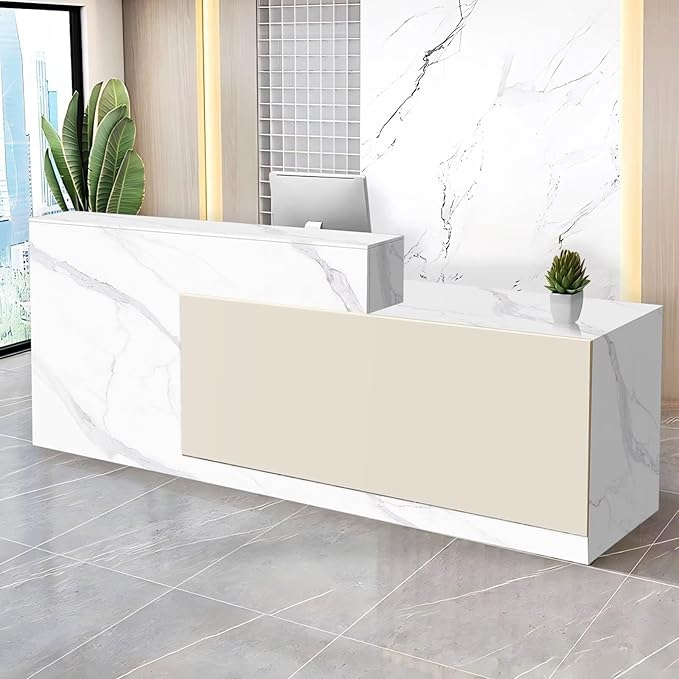 Reception Desk with Counter Modern Checkout Counter with Lockable Drawer Keyboard Tray Receptionist Desk for Office Salon Reception Table N Right 47inch/120cm
