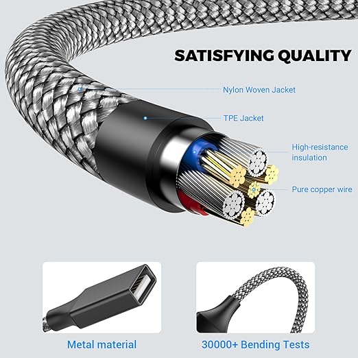 6.6FT USB A Male to 3 Female Extension Cable, USB Splitter 1 in 3 Out Support Charging and Data Transfer for Printer/Keyboard/Flash Drive/PlayStation/Laptop/LED Etc(Black)