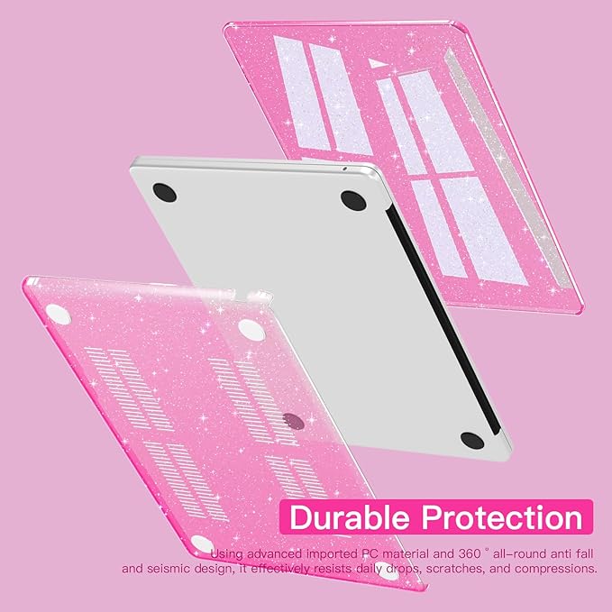 CISSOOK Compatible with MacBook Air 13.6 inch Case Glitter 2025 2024 2023 2022 A3240 M4 A3113 M3 A2681 M2 Chip, Sparkly Pink Bling Plastic Hard Shell Case for MacBook Air 13.6", Rose Pink Glitter