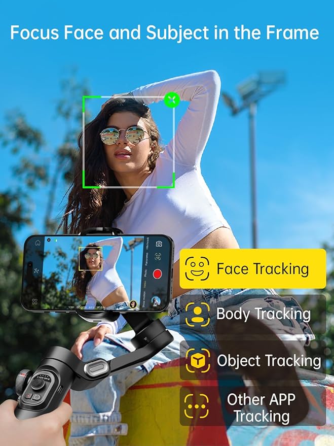 Phone Gimbal Stabilizer 3-Axis Smartphone Foldable Handheld Gimbal for iPhone with Focus Wheel TikTok YouTube Vlog Stabilizer for iPhone16 15 14 13 12 Pro Max Android-Smart XE