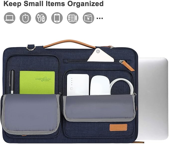 MOSISO 360 Protective Laptop Shoulder Bag,15-15.6 inch Computer Bags Compatible with MacBook Pro 16 inch, HP, Dell, Lenovo, Asus Notebook,Side Open Messenger Bag with 4 Zipper Pockets, Navy Blue