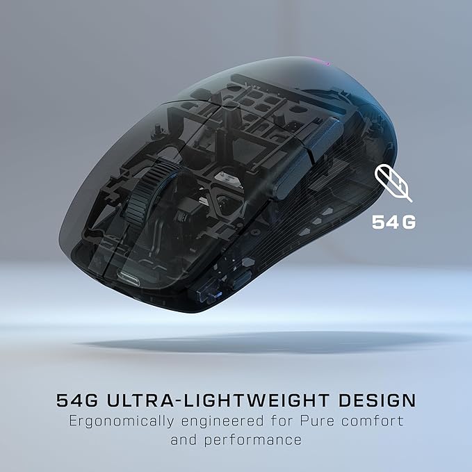 Turtle Beach Pure Air - Ultra-Light Wireless Ergonomic RGB Gaming Mouse, 26K DPI Optical Sensor, 125 Hour Battery, Dual Wireless System, Titan Optical Switches, Bluetooth, RGB Illumination - Black