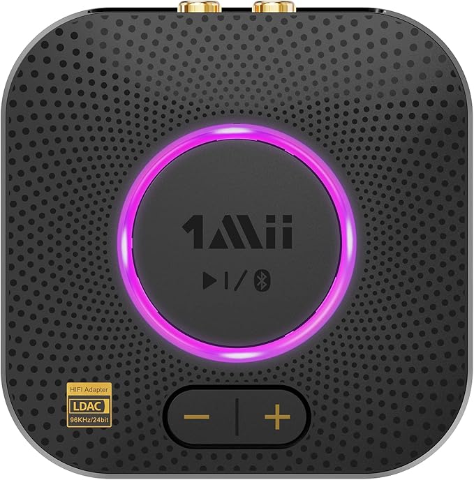 1Mii B06S+ LDAC Bluetooth 5.2 Receiver for Home Stereo Hi-Res Music Streaming, Hi-Fi Wireless Audio Adapter w/aptX HD Low Latency, Long Range Bluetooth Audio Receiver Volume Control, RCA/3.5mm Outputs
