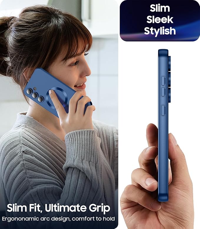 Magnetic for Samsung Galaxy S25 Plus Case [Compatible with MagSafe][Built-in Camera Lens Protector] Slim Soft Silicone Bumper Shockproof Metallic Luster Phone Shell (Blue)