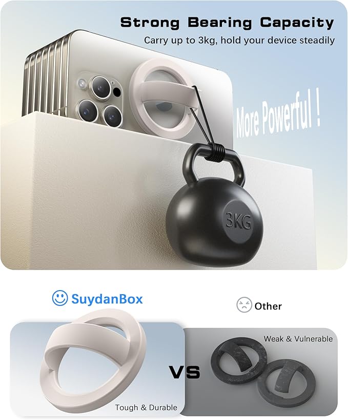 Magnetic Phone Grip, Removable Loop Grip with Soft Finger Strap, Silicone Phone Ring Holder for Back of Phone for iPhone 16/15/14/13/12 Pro Max/Plus, Stone
