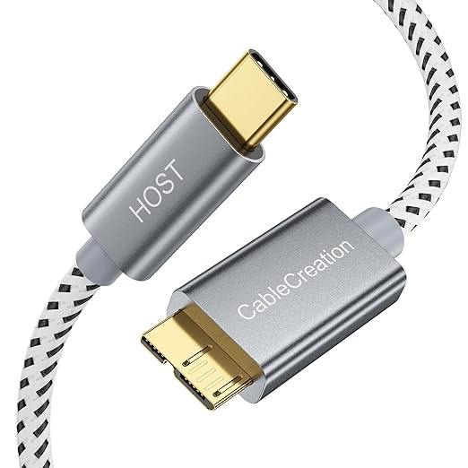 CableCreation 1FT*2 USB C to Micro B Cable,10Gbps Speed External Hard Drive Braided,USB 3.1 Type C to Micro B Work for iPhone 15 Series,Seagate WD Westgate My Passport,MacBook Pro,iPad/Tablet,Grey