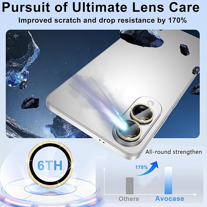 for Samsung Galaxy S25 Edge Camera Lens Protector, Individual Metal Ring Tempered Glass Lens Cover, [Strong Adsorption] Scratch Resistant Ultra-Thin HD Clear Lens Cover, 1 Set-Gold Sparkly